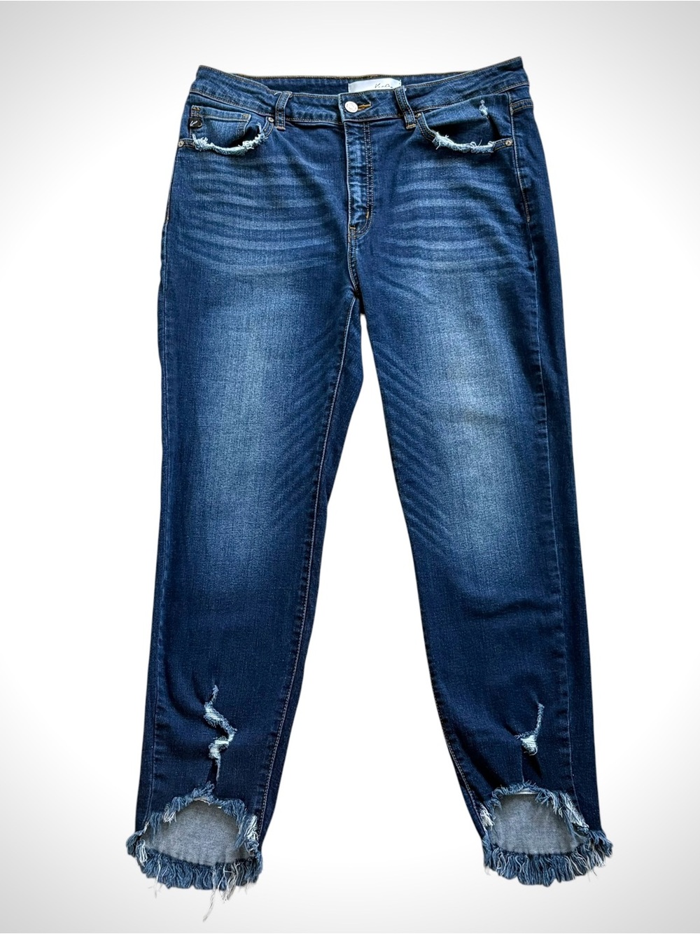 KanCan High Rise Distressed Skinny Jeans Size 15 / 31 Dark Wash Frayed Raw Hem